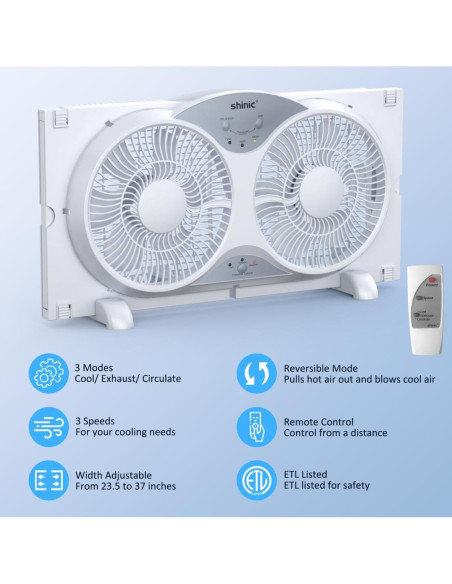 Ventilador de Ventana Shinic BP2-9A, 3 Velocidades, Control Remoto