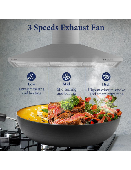 Campana de cocina Soonye SOP07-36 90cm 450 CFM acero inoxidable