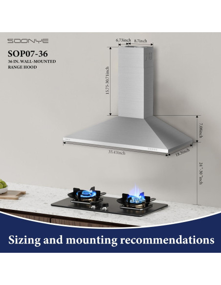 Campana de cocina Soonye SOP07-36 90cm 450 CFM acero inoxidable