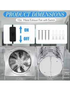 Ventilador de Escape 10" Yaocom 988 CFM Plata para Baño y Cocina 2