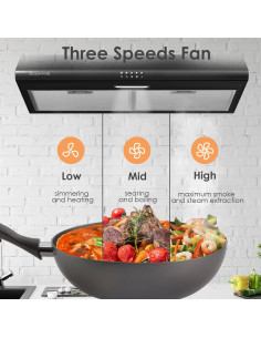 Campana Extractora Negra Soonye SOP 76 cm Bajo Gabinete 3 Velocidades 2