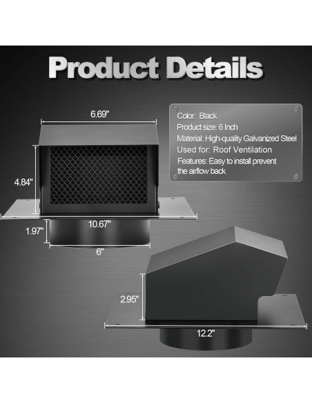 Tapa de Ventilación de Techo 6 Pulgadas TrivdPro Negra