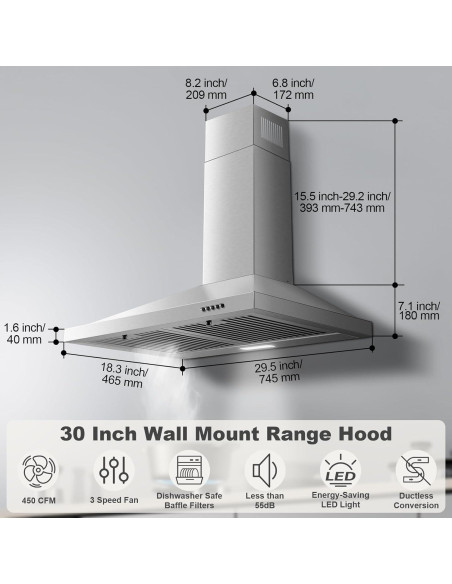 Campana Extractora Zomagas 30" Acero Inoxidable 450 CFM