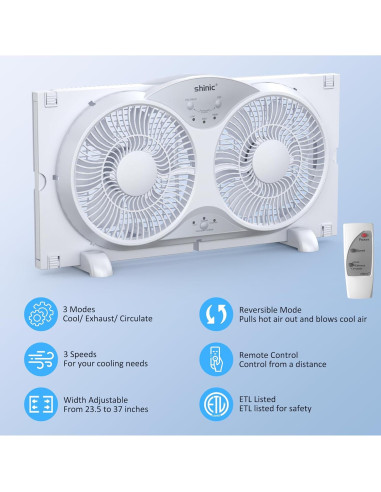 Ventilador de Ventana Doble Reversible Shinic 9" Blanco ETL