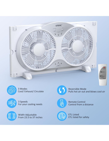 Ventilador de Ventana Doble Reversible Shinic 9" Blanco ETL
