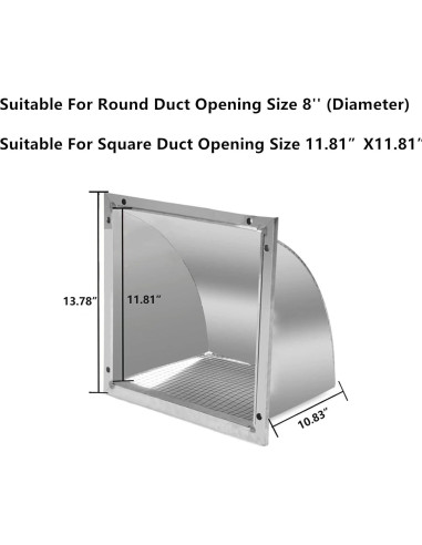 Tapa de Ventilación de Pared Acero Inoxidable 30x30 cm
