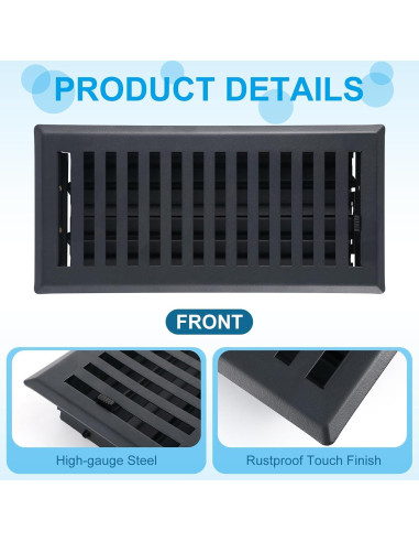 6 Rejillas de Piso Negras de Metal 10x25 cm con Compensador
