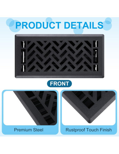 Rejillas de Piso Negras Tuanse - 4 Unidades 10x25 cm Acero