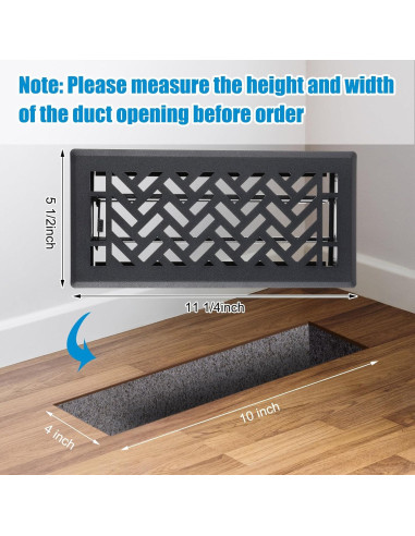 Rejillas de Piso Negras Tuanse - 4 Unidades 10x25 cm Acero