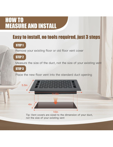 Rejilla de Ventilación de Piso Air Floor 30x76 cm Color Negro