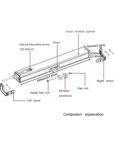 Motor Actuador Eléctrico Olideauto para Ventanas 40kg Ajustable