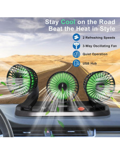 Ventilador de Coche USB Moqidong 3 Cabezas 360 Silencioso 2