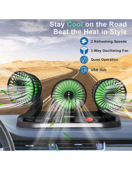 Ventilador de Coche USB Moqidong 3 Cabezas 360 Silencioso