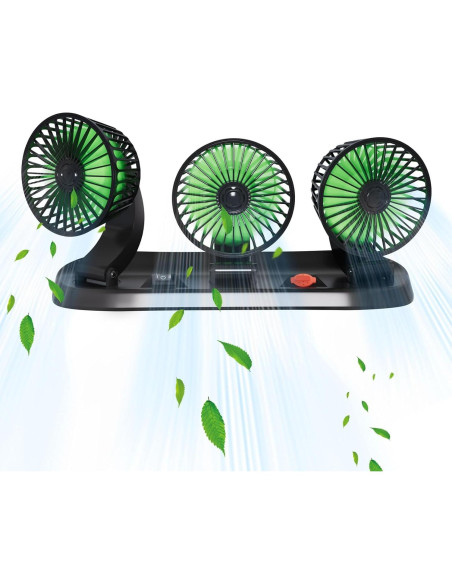 Ventilador de Coche USB Moqidong 3 Cabezas 360 Silencioso