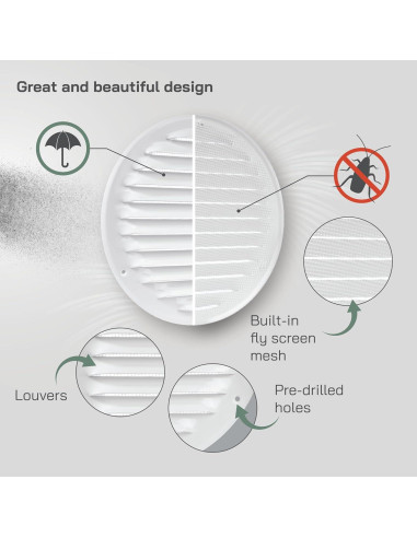 Rejilla de Ventilación Redonda 6" Vent Systems - Paquete de 2 - Blanco