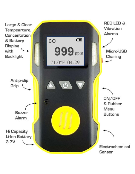 Detector de Monóxido de Carbono Forensics FD | 0-1000 ppm | Calibración NIST Detector de Monóxido de Carbono Forensics FD | 0-1000 ppm | Calibración NIST
