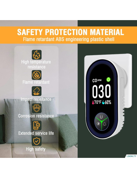 Detector de Monóxido de Carbono Enchufable LSENLTY 2 Piezas