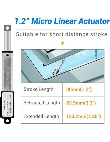 Actuador Lineal Micro Eléctrico 12V 3.05 cm 64N Impermeable