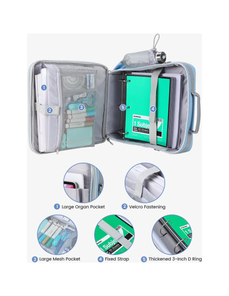 Carpeta con cremallera Mesilee 3 anillas 700 hojas Azul