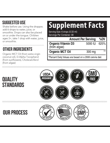 Vitamina D3 Orgánica Plant-D3 5000 UI Líquido Sublingual 29.57 ml