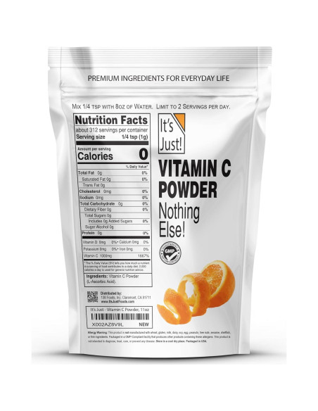 Polvo de Vitamina C 100% Puro 311g - 138 Foods - Soporte Inmunológico