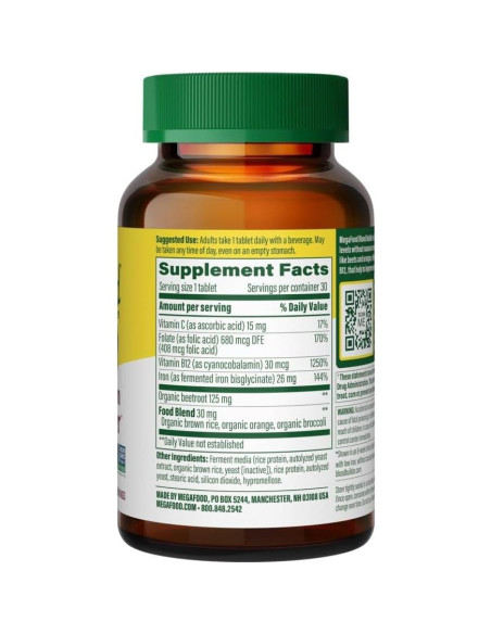 Suplemento de Hierro MegaFood Blood Builder 30 Tabletas Veganas Suplemento de Hierro MegaFood Blood Builder 30 Tabletas Veganas