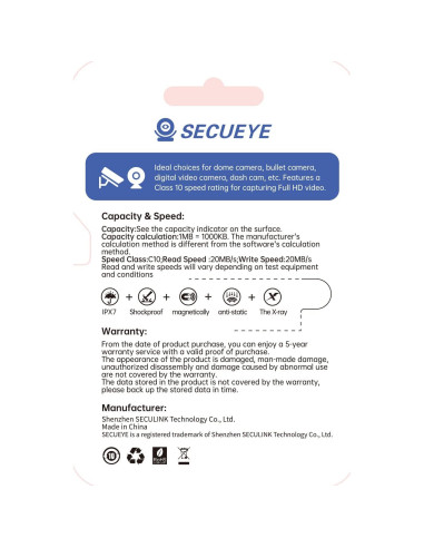 Tarjeta de Memoria TF SECUEYE 128GB Clase 10 Alta Velocidad