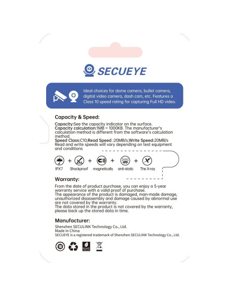 Tarjeta de Memoria TF SECUEYE 128GB Clase 10 Alta Velocidad Tarjeta de Memoria TF SECUEYE 128GB Clase 10 Alta Velocidad