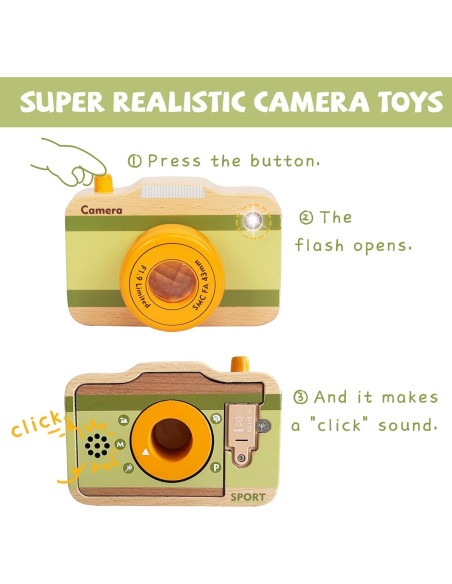 Cámara de Juguete de Madera WoodenEdu con Sonidos y Luz