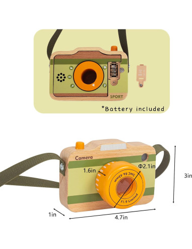 Cámara de Juguete de Madera WoodenEdu con Sonidos y Luz