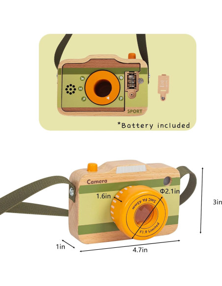 Cámara de Juguete de Madera WoodenEdu con Sonidos y Luz