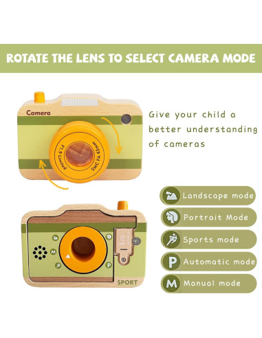 Cámara de Juguete de Madera WoodenEdu con Sonidos y Luz