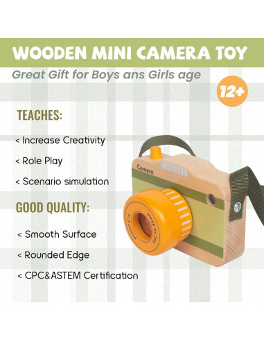 Cámara de Juguete de Madera WoodenEdu con Sonidos y Luz