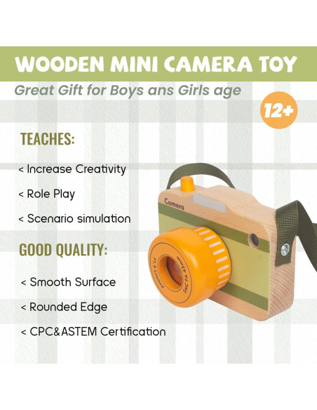 Cámara de Juguete de Madera WoodenEdu con Sonidos y Luz