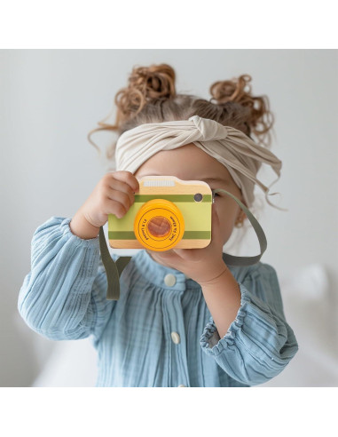 Cámara de Juguete de Madera WoodenEdu con Sonidos y Luz