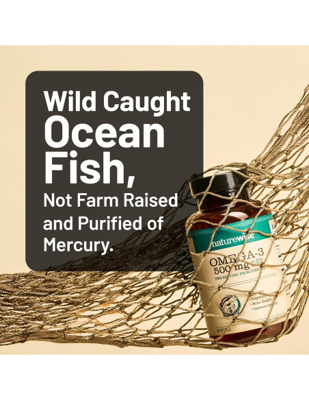 NatureWise Omega 3 Aceite de Pescado 500mg - 60 Cápsulas Blandas