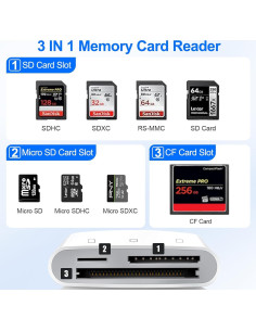 Lector de Tarjetas CF Denlane para iPhone y Android, 3 en 1 2