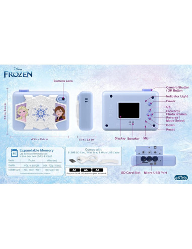Cámara Digital para Niños eKids FR-533 Azul con Tarjeta SD