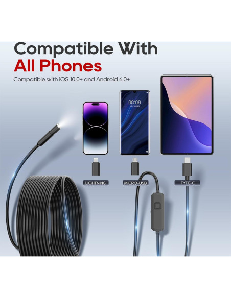 Cámara de Endoscopio TOPDC HD 1920p 5m IP67 con Luz LED