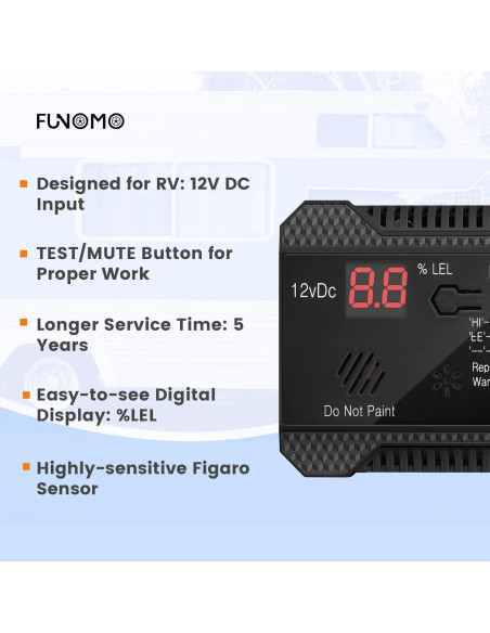 Detector de Gas Propano Funomo RVPD-1 12V Alarma 85dB