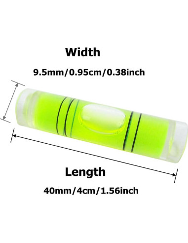Mini Nivel Cilíndrico 8 Piezas 9.5x40mm Amarillo-Verde