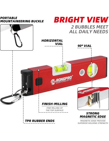 Nivel de Torpedo RONGPRO 23 cm Magnético Resistente a Golpes