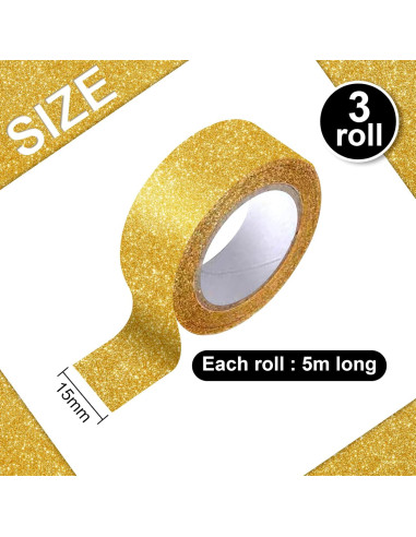 3 Rollos de Cinta Washi Dorada Hapy Shop 15mm x 5m