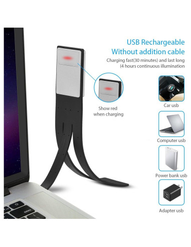 Luz de Libro Recargable USB LOAMO Mini LED Flexible 4 Niveles