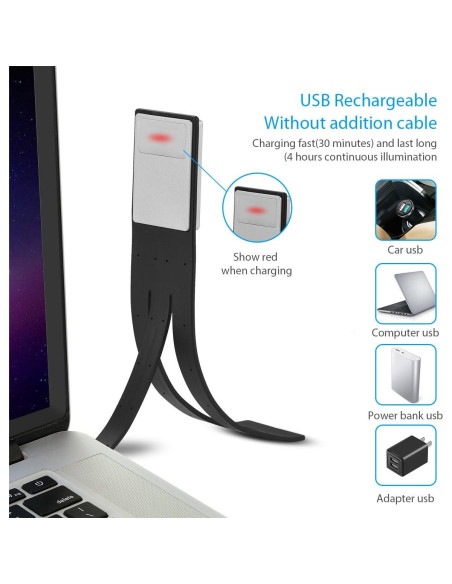 Luz de Libro Recargable USB LOAMO Mini LED Flexible 4 Niveles