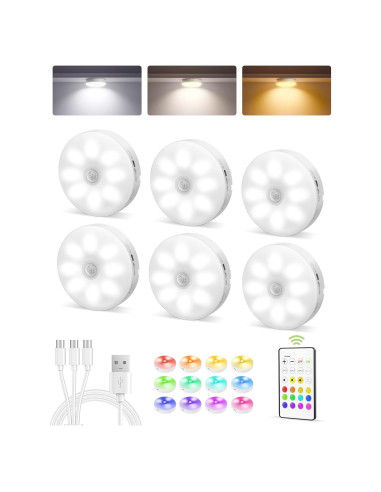 EZVALO 6 Luces Puck LED Recargables con Sensor y Control Remoto