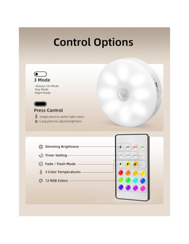 EZVALO 6 Luces Puck LED Recargables con Sensor y Control Remoto