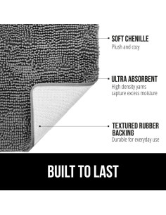 Alfombra de Baño Gorilla Grip Chenille Gris 24x17 cm Absorbente 2