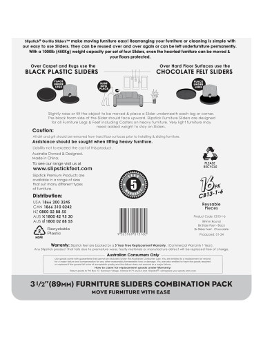 Deslizadores de Muebles Slipstick GorillaSliders 16 Piezas 89mm