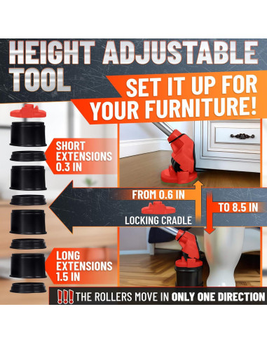 Elevador de Muebles Pesados Lagarto ROJO - Carga 299 Kg